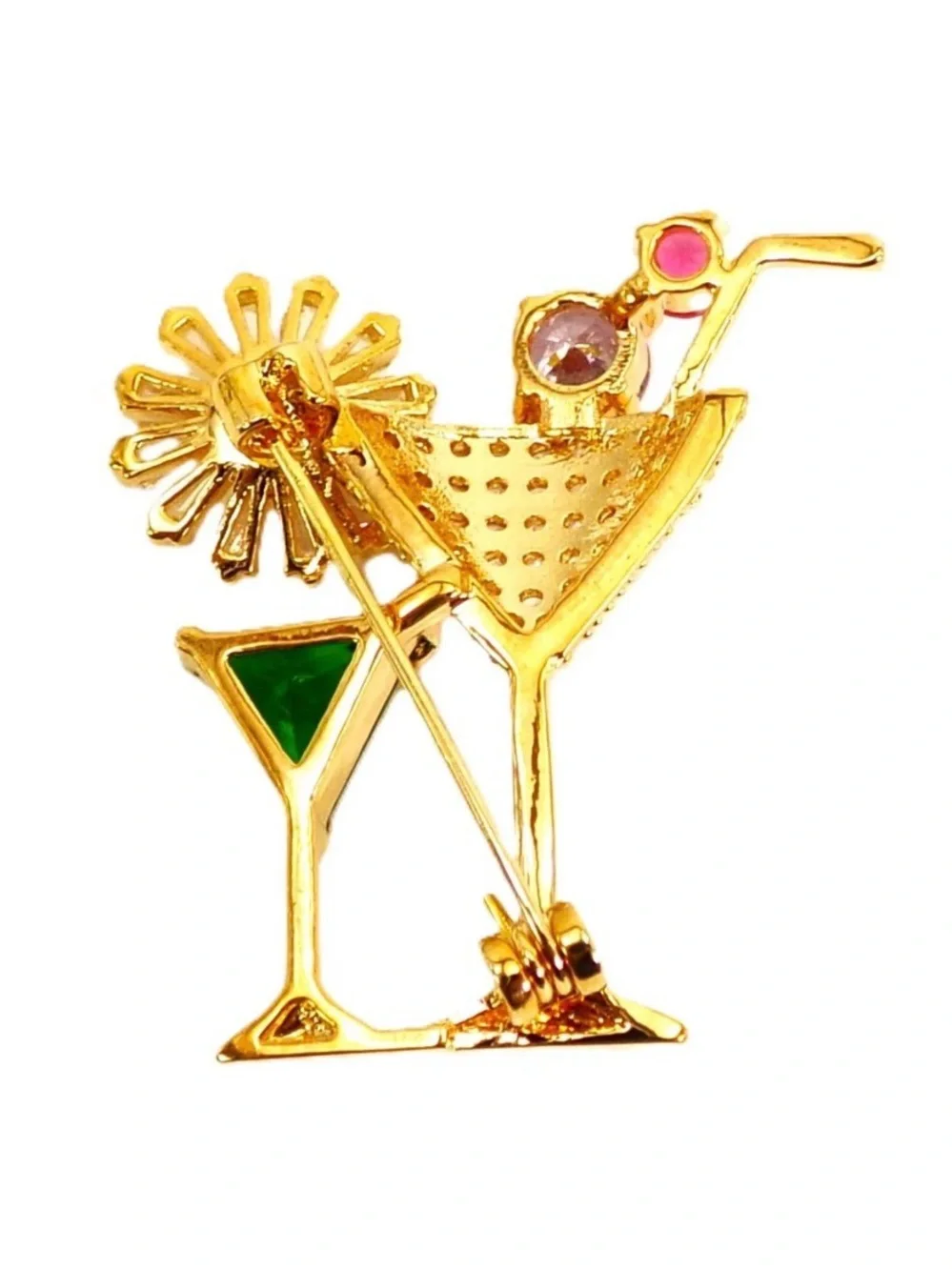 Martini Crystal Brooch Pin Colorful CZ Cocktail Jewelry Gold Plated New